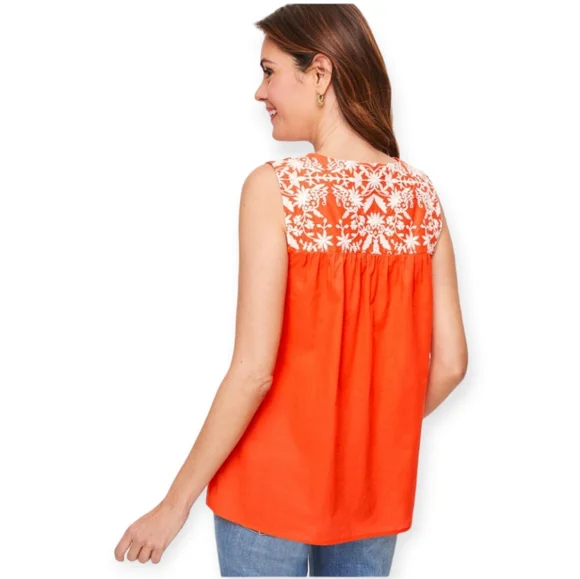 Talbots orange & white embroidered voile shell blouse top Womens XLarge - Picture 2 of 8